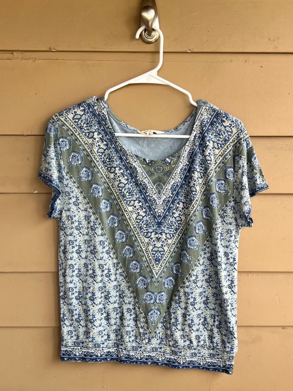 Lucky Brand Floral Boho Short Sleeve Top Size S Casual Modest Hippie